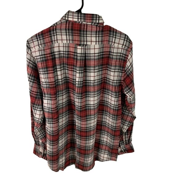 Izod Mens S Plaid Flannel Button-Up Shirt Bordeaux Wine - Picture 4 of 6